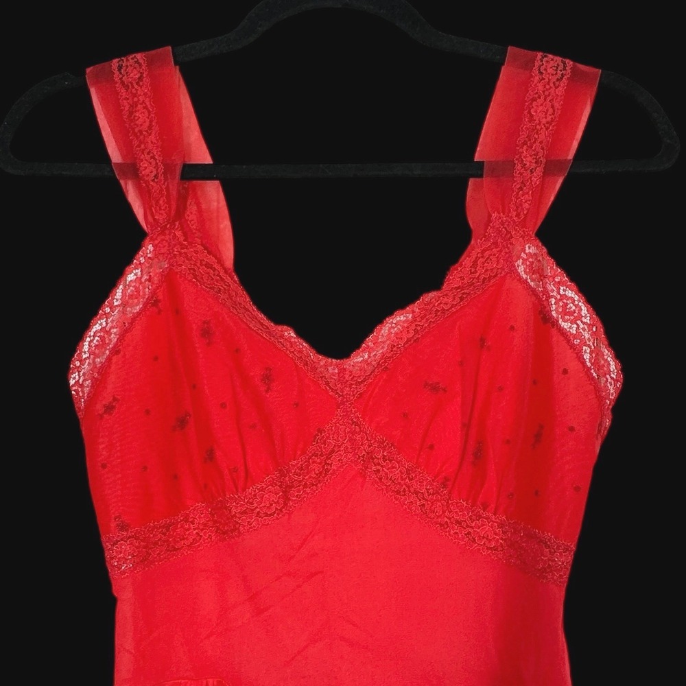Vintage Rogers Red Nylon Tricot Lace Trim‎ Slip Dress Nightgown Size 32